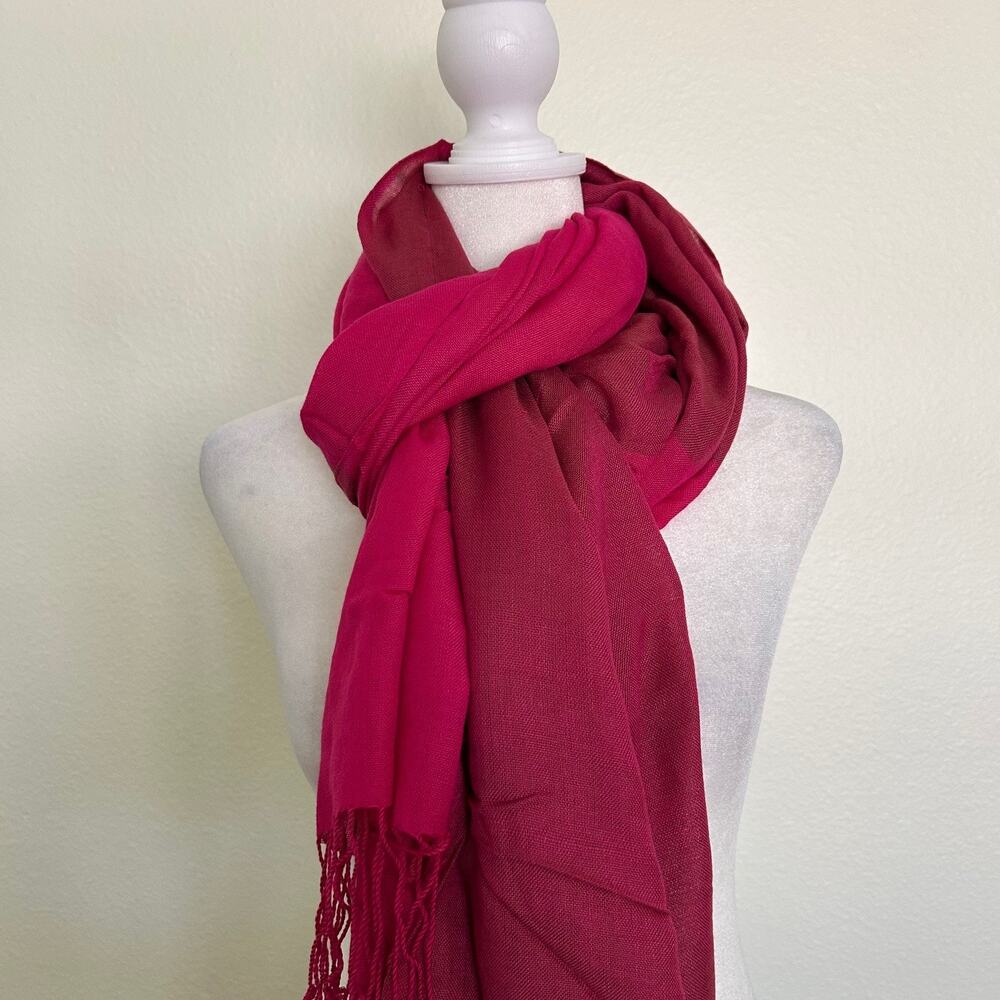 Womens Scarf Shawl Pink Two Toned Tassel Hem OS Elevated Basic Classic Colorful